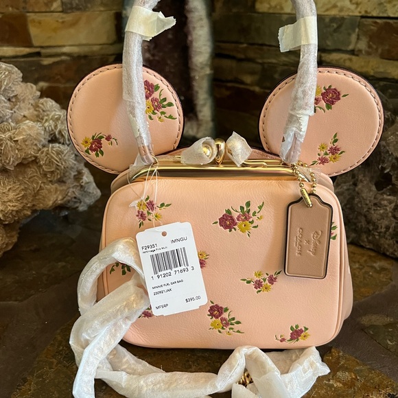 Coach x Disney Kisslock Bag with Floral Mix Print. Minnie Mouse Ears F29351 New - Picture 7 of 13
